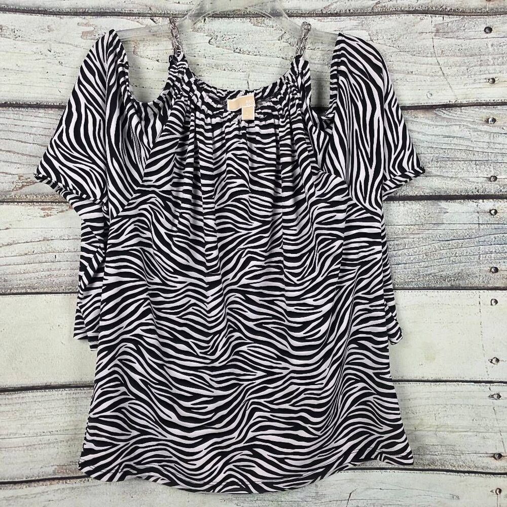Michael Kors Zebra Print Cold Shoulder Top XL